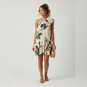 Chic One-Shoulder Leaf Print Dress | Size L